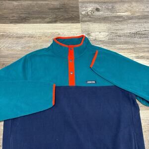 Lands End Heritage‎ Teal Navy Mens XL Colorblock 1/4 Snap Fleece Pullover Shirt